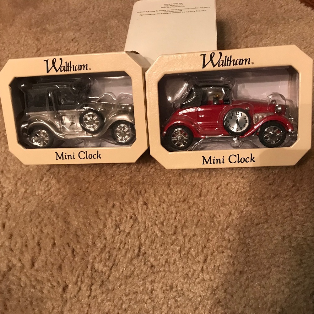 Waltham Vintage Automobile Mini Clock x 2